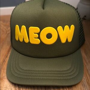 Green and Yellow 'Meow' Cat Cap Trucker hat for the cat lover in your life!